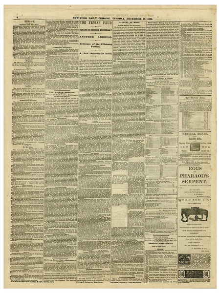 'New-York Tribune'' Newspaper From 19 December 1865 Reporting on Adoption of the 13th Amendment Ending Slavery -- ''Neither slavery nor involuntary servitude...shall exist within the United States''