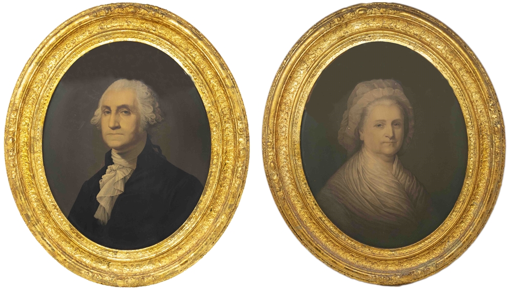 George Washington and Martha Washington Pair of 19th Century Oleographs by E.C. Middleton