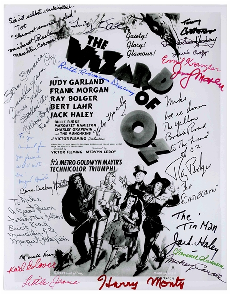 Fantastic ''Wizard of Oz'' 8'' x 10'' Photo Signed by Margaret Hamilton, Ray Bolger, Jack Haley and 18 of the Munchkins