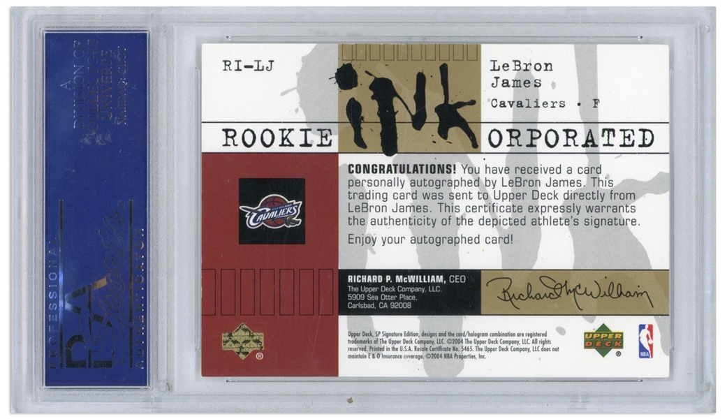 LeBron James Signed 2003 SP Signature Rookie Inkorporated Card -- Limited Edition of 100 -- PSA Graded Near Mint-Mint 8