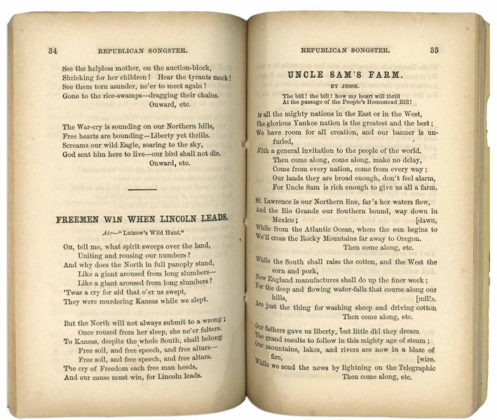 Rare Copy of ''Hutchinson's Republican Songster, for 1860'' -- A Song Booklet Issued by the Republican Party to Support Abraham Lincoln's Presidential Campaign
