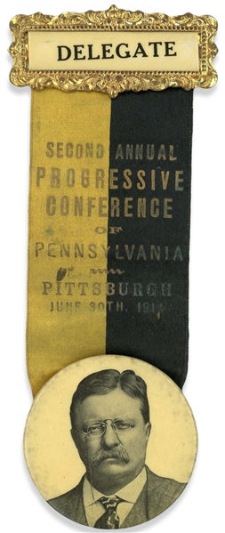 Progressive Party Campaign Badge From 1914 With Button of Theodore Roosevelt