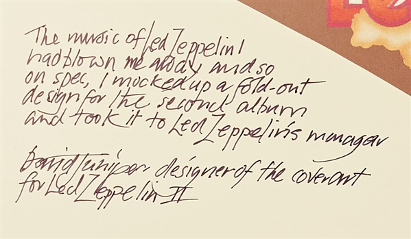 David Juniper Signed ''Led Zeppelin II'' Album -- ''...on spec, I mocked up a fold-out design for the second album and took it to Led Zeppelin's manager...''