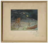 Walt Disney Signed Bambi Cel on Original Production Background, Personally Inscribed to Norman Rockwell