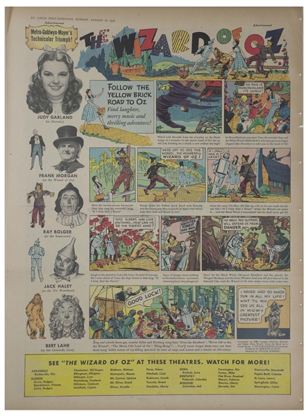 ''Wizard of Oz'' Full-Page Color Advertisement From 20 August 1939 -- Very Rare in Near Fine Condition