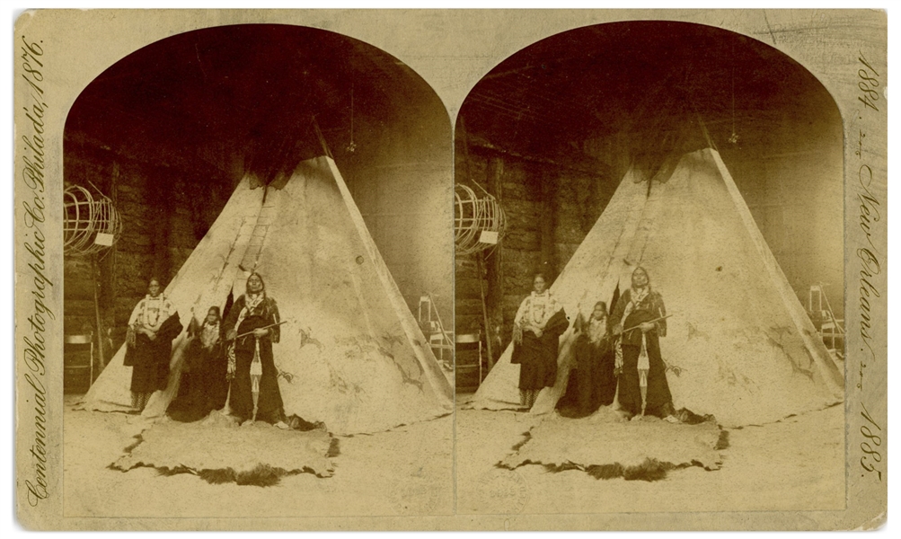 1884 Stereoview of the Little Bighorn Commander, Sioux Chief Gall and His Family
