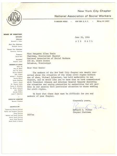 Two Letters Regarding the 1964 Murders of the Three CORE Civil Rights Activists in Mississippi