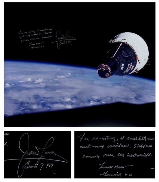 James Lovell and Frank Borman Signed 20'' x 16'' Photo of the Gemini VII Spacecraft, as Seen by Gemini VI-A in Rendezvous