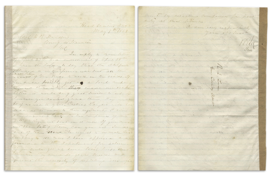 General Robert E. Lee Letter Signed Regarding Troop Replenishment After the Battle of Chancellorsville -- Dated 9 May 1863 After Lee Made the Audacious Decision to Split His Army & Bluff the Union