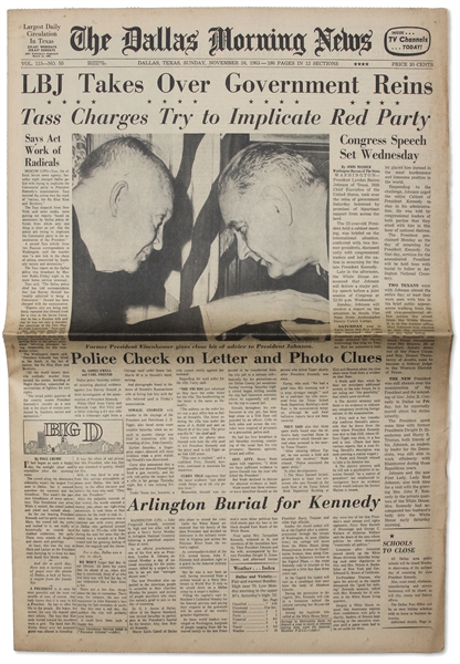 ''The Dallas Morning News'' Announces ''CLUB OWNER KILLS OSWALD'' & Second Paper ''LBJ Takes Over Government Reins''