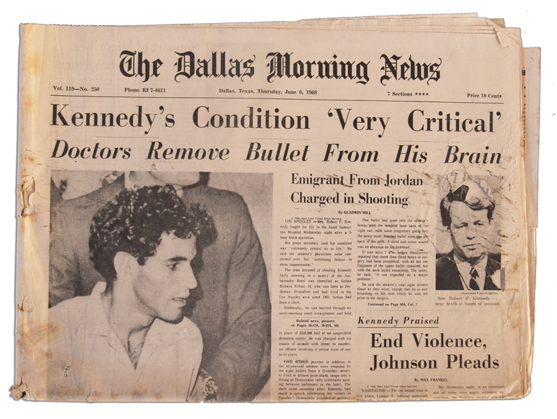 Robert Kennedy Assassination Newspaper From 6 June 1968