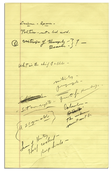 Richard Nixon Handwritten Notes -- ''...Politics - not a bad word...''