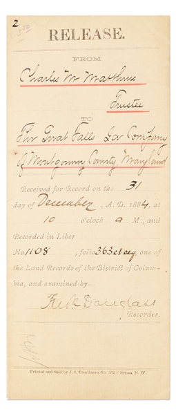 Frederick Douglass Document Signed as Recorder of Deeds