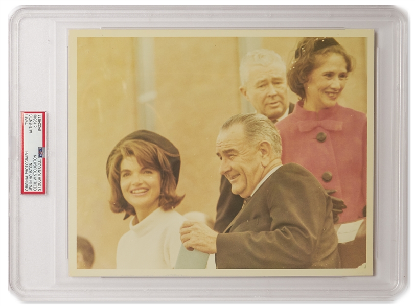 Original 10'' x 8'' Photo of Jackie Kennedy and LBJ Taken by Cecil W. Stoughton in Houston the Day Before the Assassination -- Encapsulated & Authenticated by PSA as Type I Photograph