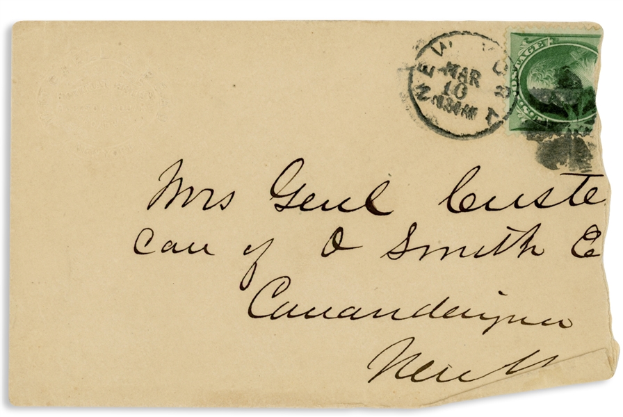 George Custer Envelope Made Out in His Hand to his Wife -- ''Mrs Genl Custer''