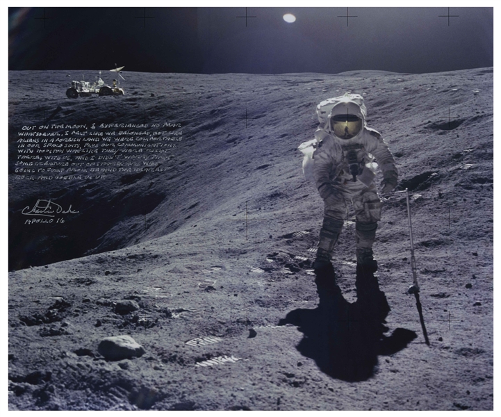 Charlie Duke 20'' x 16'' Photo of His Experience on the Moon: ''...I didn't worry that some strange creature out of Star Wars was going to jump...and gobble us up...''