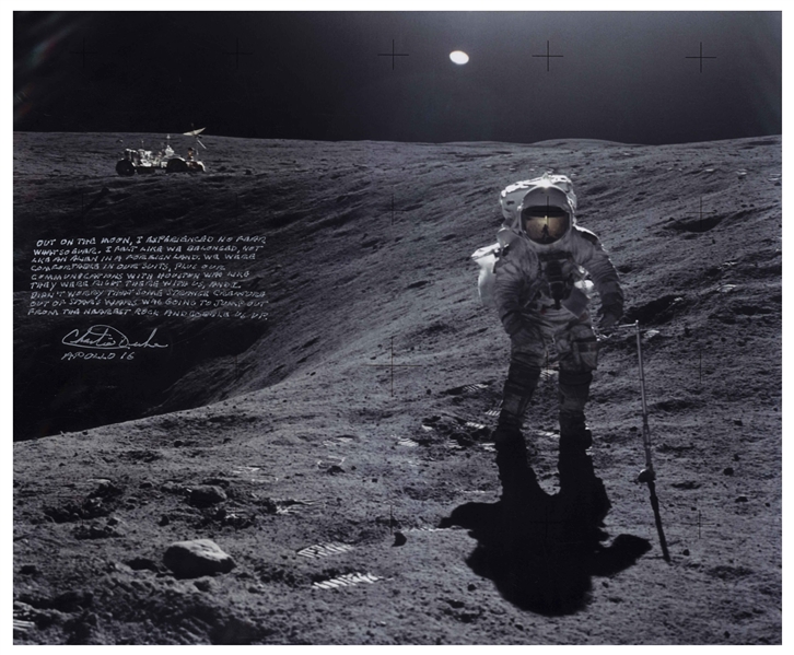 Charlie Duke 20'' x 16'' Photo of His Experience on the Moon: ''...I didn't worry that some strange creature out of Star Wars was going to jump out...and gobble us up...''