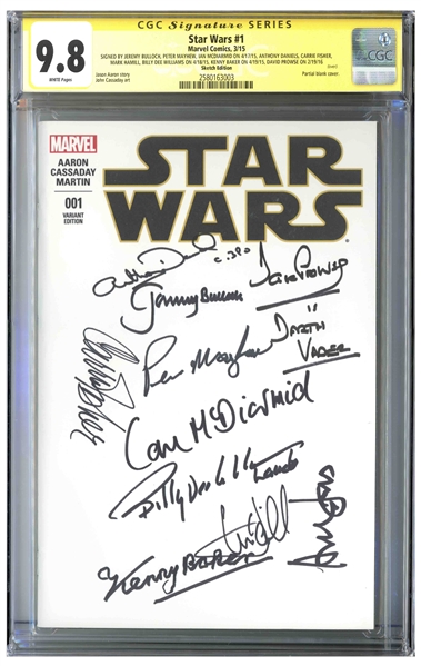 ''Star Wars #1'' Signed by 10 of the Cast: Harrison Ford, Mark Hamill, Carrie Fisher, Peter Mahew, Anthony Daniels, David Prowse, Kenny Baker, Billy Dee Williams, Jeremy Bulloch, and Ian McDiarmid
