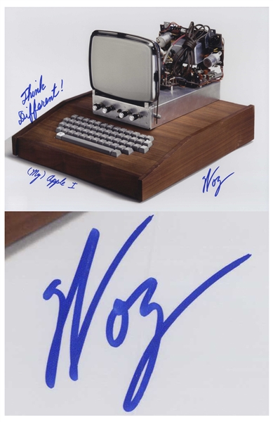 Steve Wozniak Signed 14'' x 11'' Photo of the Apple 1 Computer, Writing ''Think Different''
