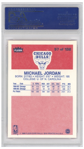 Michael Jordan 1986 Fleer Rookie Card #57 -- PSA Graded Mint 9