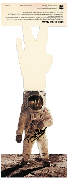Buzz Aldrin Signed Card -- Photo Cutout of Buzz on the Moon