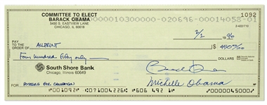 Barack and Michelle Obama Dual-Signed Check From the Committee to Elect Barack Obama Bank Account -- Filled Out in Barack Obamas Hand