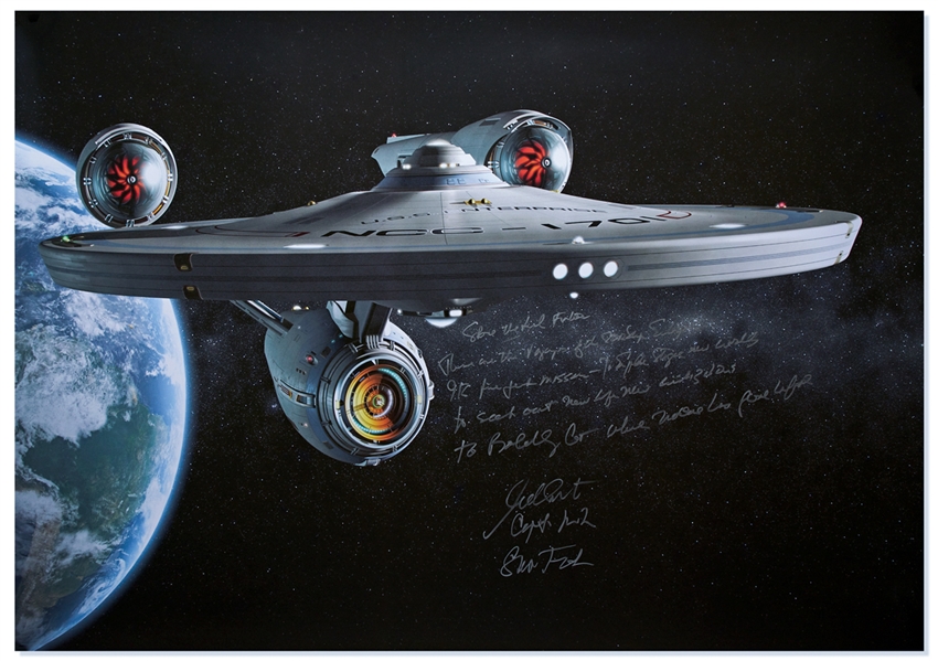 William Shatner Signed ''Star Trek'' Photo Measuring 33'' x 47'' -- Shatner Writes the Famous Title Sequence Introduction: ''Space the Final Frontier...William Shatner / Capt. Kirk / Star Trek''