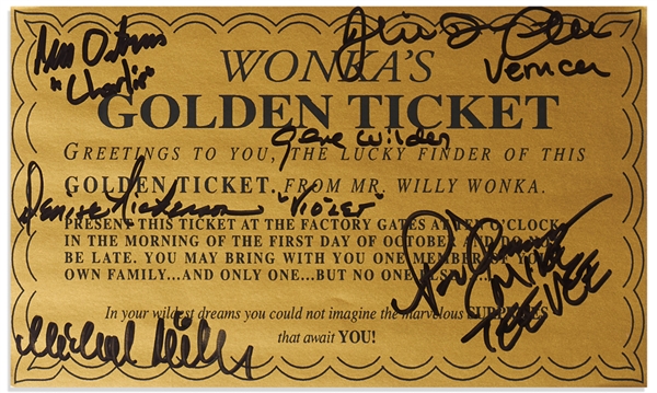Willy Wonka Cast-Signed Golden Ticket -- With PSA/DNA COA