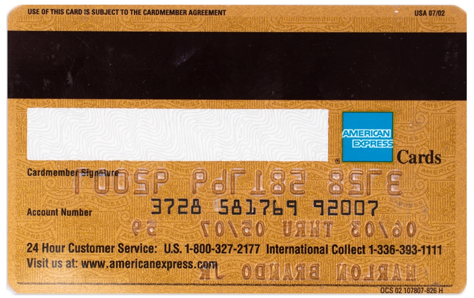 Marlon Brando's Personally Owned American Express Gold Card
