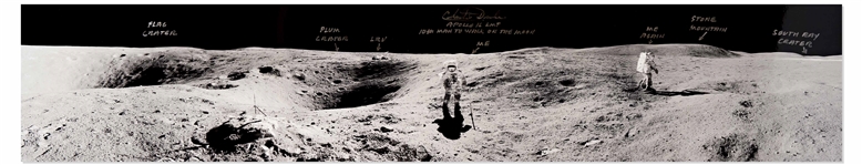 Charlie Duke Signed 40 Panoramic Photo of the Lunar Surface During the Apollo 16 Mission -- With Dukes Hand Notations