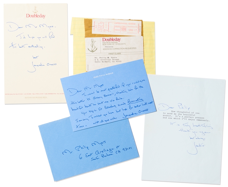 Lot of Intriguing Letters Signed by Jackie Kennedy Onassis as Doubleday Editor -- Regarding a Book About the Murder of a Russian Spy Whom Jackie Knew