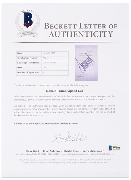 Donald Trump Signed Souvenir Articles of Impeachment -- With Beckett COA