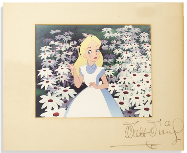 Walt Disney Signed Mat Showcasing ''Alice in Wonderland'' Dye Transfer Print