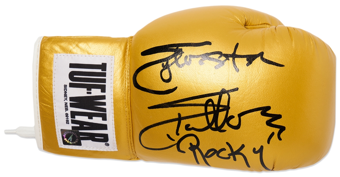 Sylvester Stallone Signed Boxing Glove -- Stallone Also Writes ''Rocky''