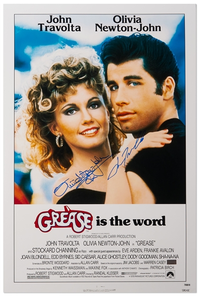 John Travolta and Olivia Newton-John Signed 16'' x 24'' Photo of the ''Grease'' Movie Poster