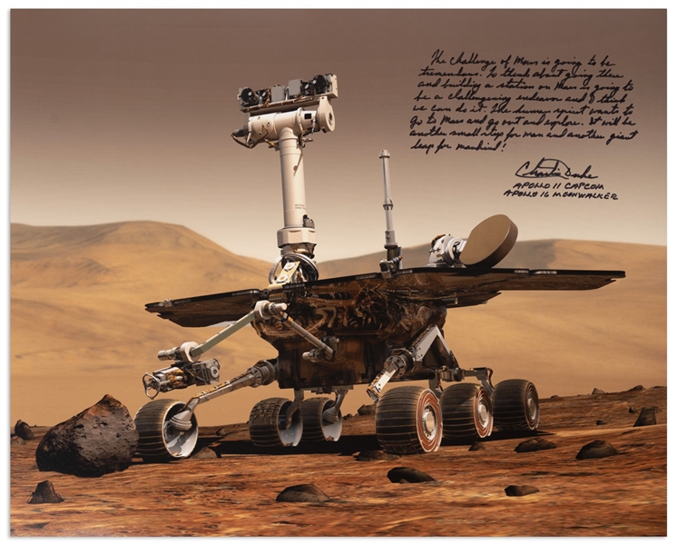 Apollo 16 Moonwalker Charlie Duke Signed 20'' x 16'' Photo of the Mars Rover -- ''The human spirit wants to go to Mars...It will be another small step for man and another giant leap for mankind!''