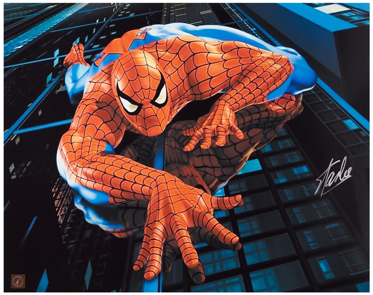 Stan Lee Signed Spider-Man Photo Measuring 20'' x 16''
