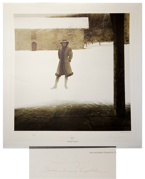 Andrew Wyeth Signed Limited Edition Collotype of ''Outpost'' -- Also Signed by Wyeth's Wife, the Subject of the Artwork
