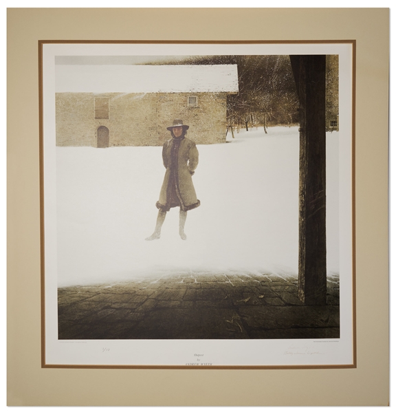 Andrew Wyeth Signed Limited Edition Collotype of ''Outpost'' -- Also Signed by Wyeth's Wife, the Subject of the Artwork