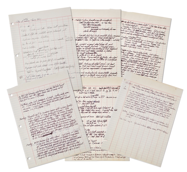 Richard Feynman 7pp. Handwritten Document From the Challenger Investigation -- Feynman's Detailed Notes for 13 Days Spanning 5-18 February, Leading Up to & Including Discovery of O-ring Failure