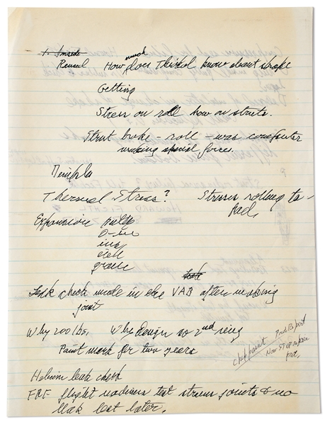 Richard Feynman Handwritten Document Regarding the Space Shuttle Challenger Disaster