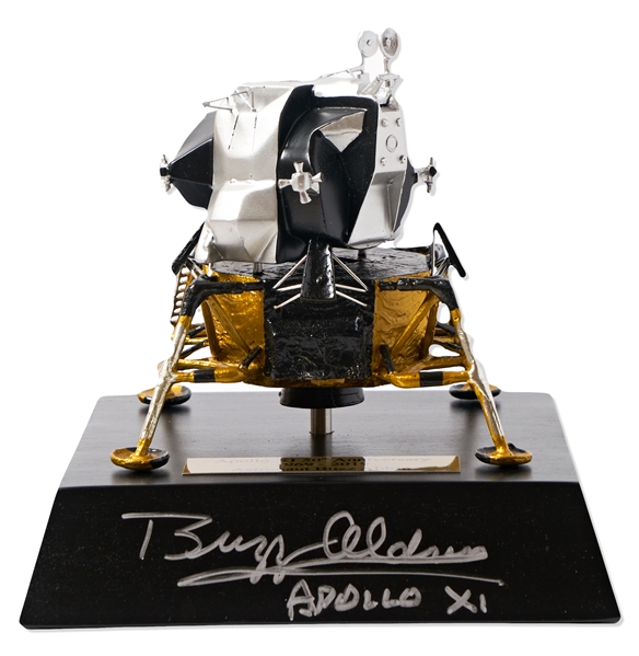 Buzz Aldrin Signed Lunar Module Model -- Aldrin Also Writes ''Apollo XI''