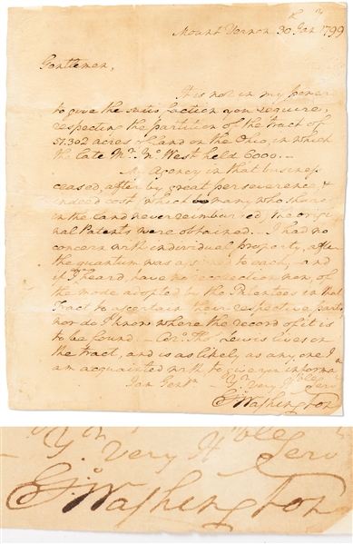 George Washington Autograph Letter Signed -- Regarding Land Promised to Washington & Other Veterans in the Proclamation of 1754