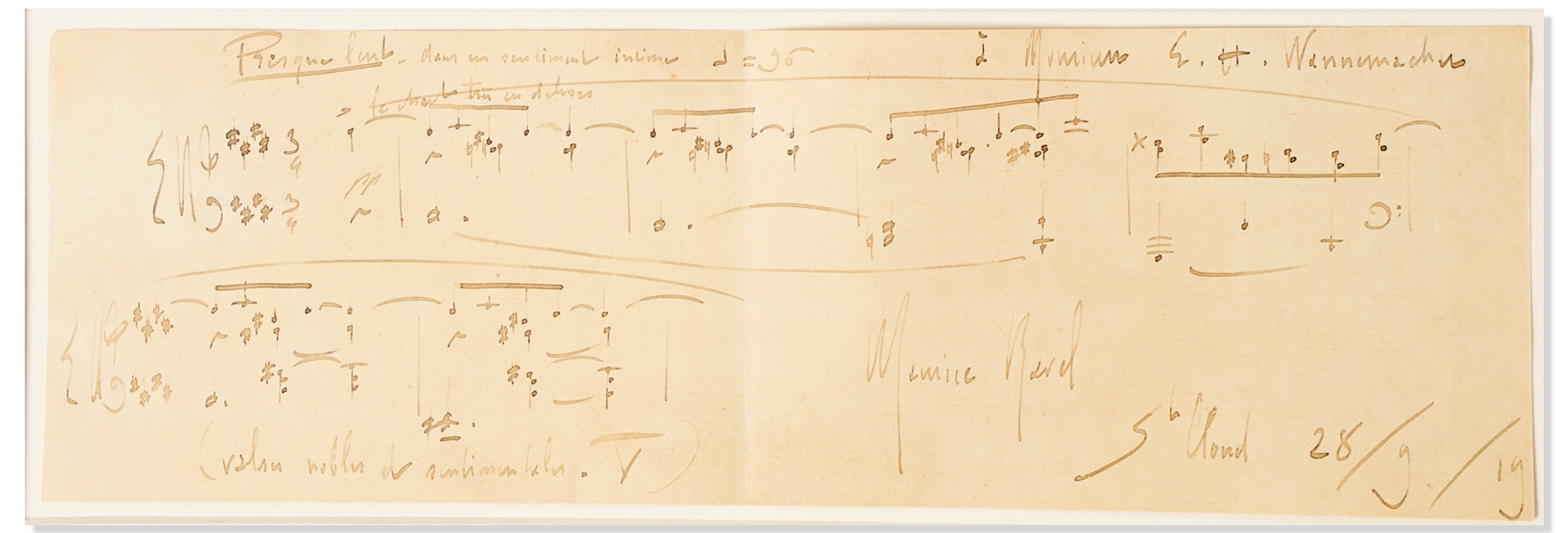 Maurice Ravel Signed and Handwritten Musical Quotation for ''Valses Nobles et Sentimentales''