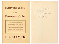 Nobel Prize Winning Economist Friedrich Hayek Signed First Edition of His Highly Influential Book in Defense of Free Markets, Individualism and Economic Order