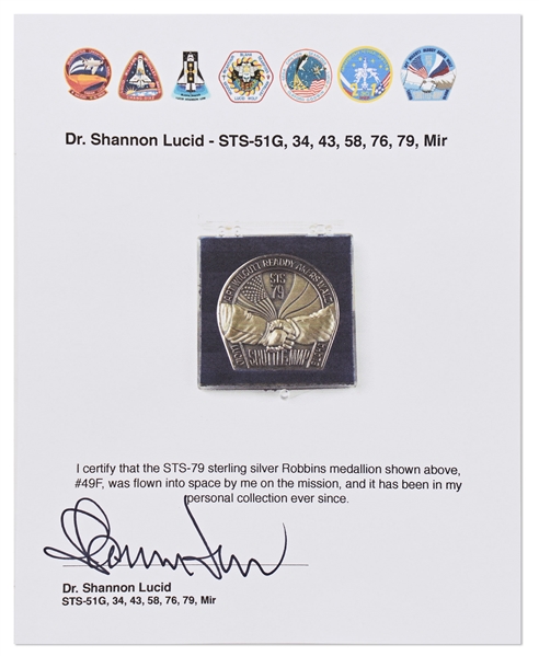 Robbins Medal #49F, Flown on Atlantis STS-79 -- Owned by Astronaut Shannon Lucid