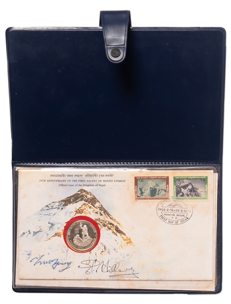 Sir Edmund Hillary & Tenzing Norgay Signed First Day Cover -- With Limited Edition Coin Marking the 25th Anniversary of Everest's First Ascent