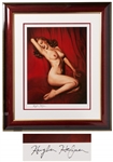 Hugh Hefner Signed Photo of Marilyn Monroes Famous Red Velvet Pose -- The Cover Shot of the First Playboy Issue