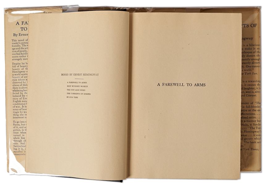 Ernest Hemingway First Edition, First Printing of His Classic ''A Farewell to Arms'', Housed in First Printing Dust Jacket -- Exceptional, Unrestored Condition