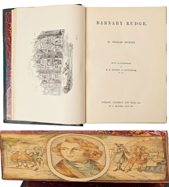 Fore-Edge Painting of Charles Dickens and Scenes from the Novel ''Barnaby Rudge''